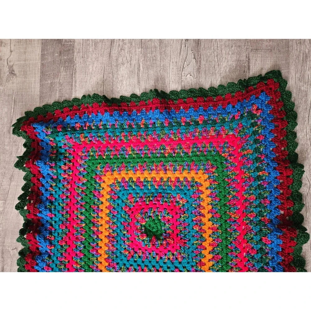 Handmade Crochet Granny Square Blanket Multicolor Afghan Throw